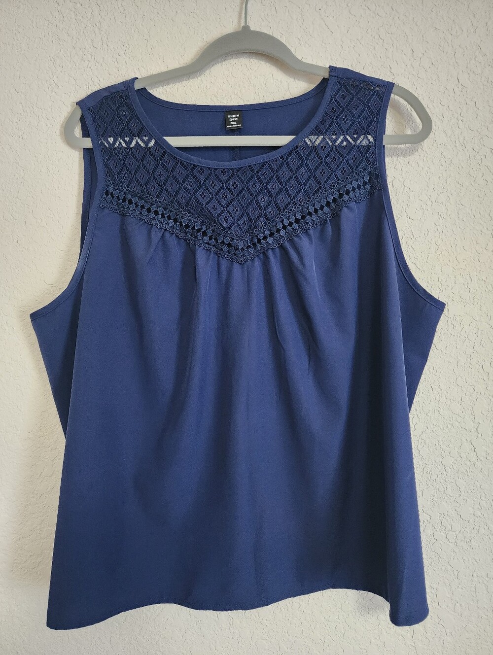 SHEIN Navy Crochet Yoke Top